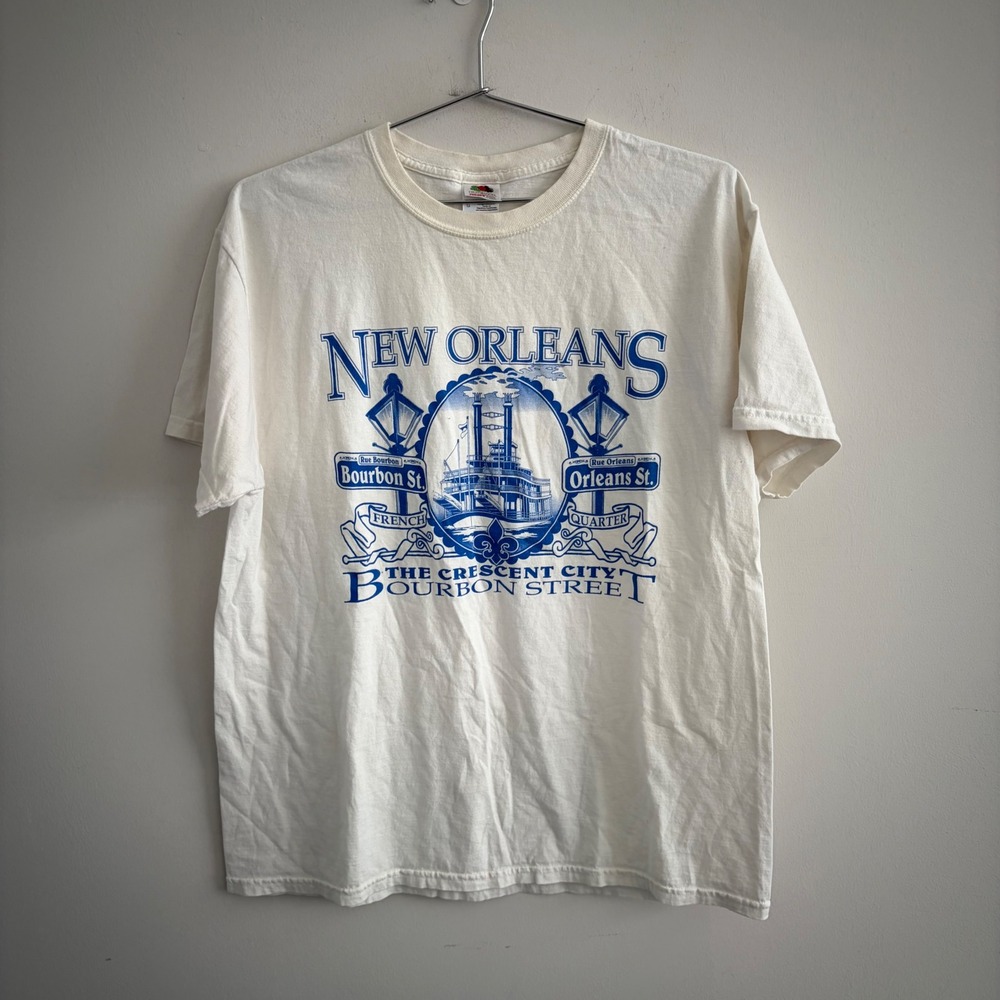 Fruit of the Loom New Orleans Bourbon Street T Shirt Mens Large White Graphic